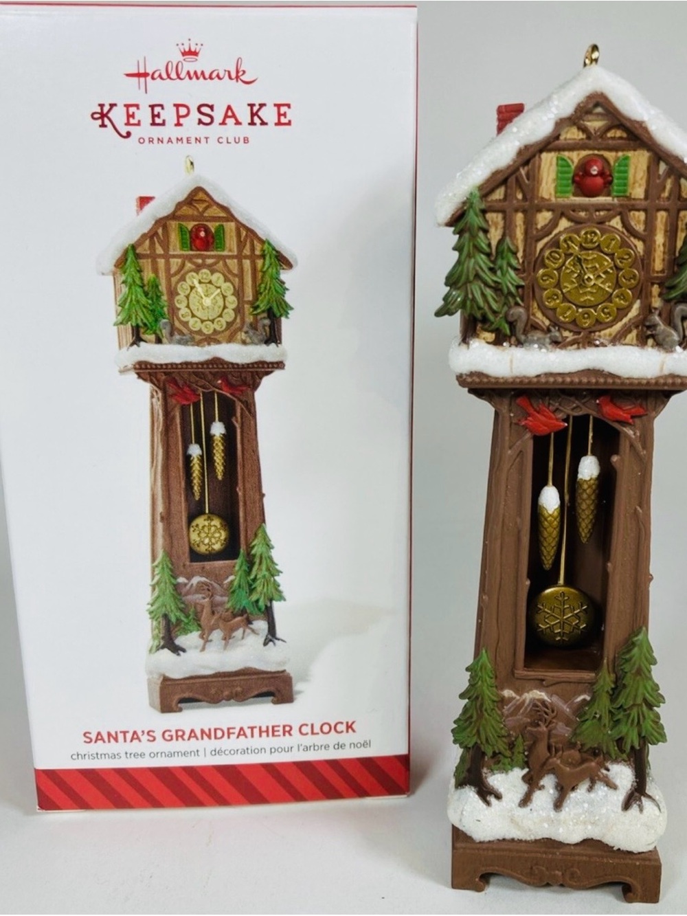 Hallmark Brown and Green Santa's Grandfather Clock Ornament